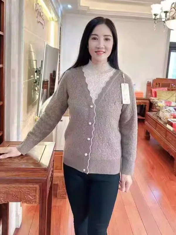 سترة شتوية محبوكة طويلة بياقة عالية لعام 2025، سترة نسائية فضفاضة ذات لون أنيق، تصميم Blo للتنقل...