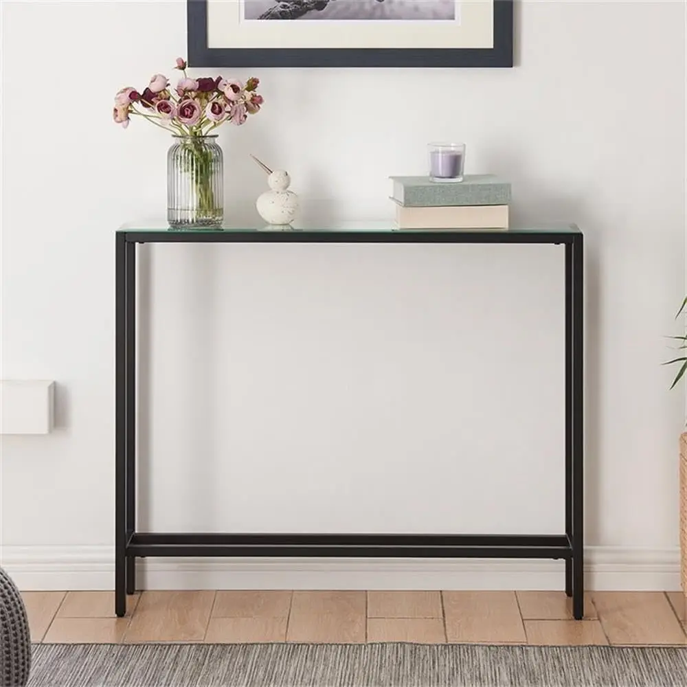 Narrow Console Table Glass Top Black Metal Frame, Slim Hallway Living Room Decor, 36 in, Customized view 6