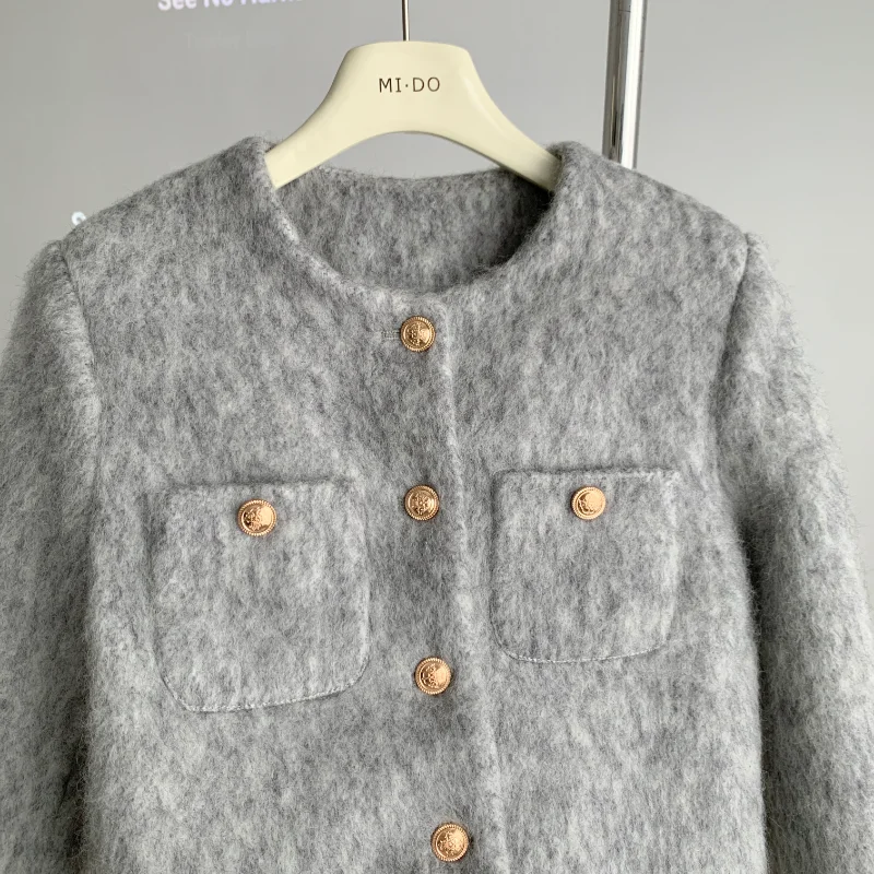 Autunno inverno grigio lana trapuntata giacca donna semplice Casual sciolto Basic corea elegante Chic piccola fragranza ufficio signora cappotto