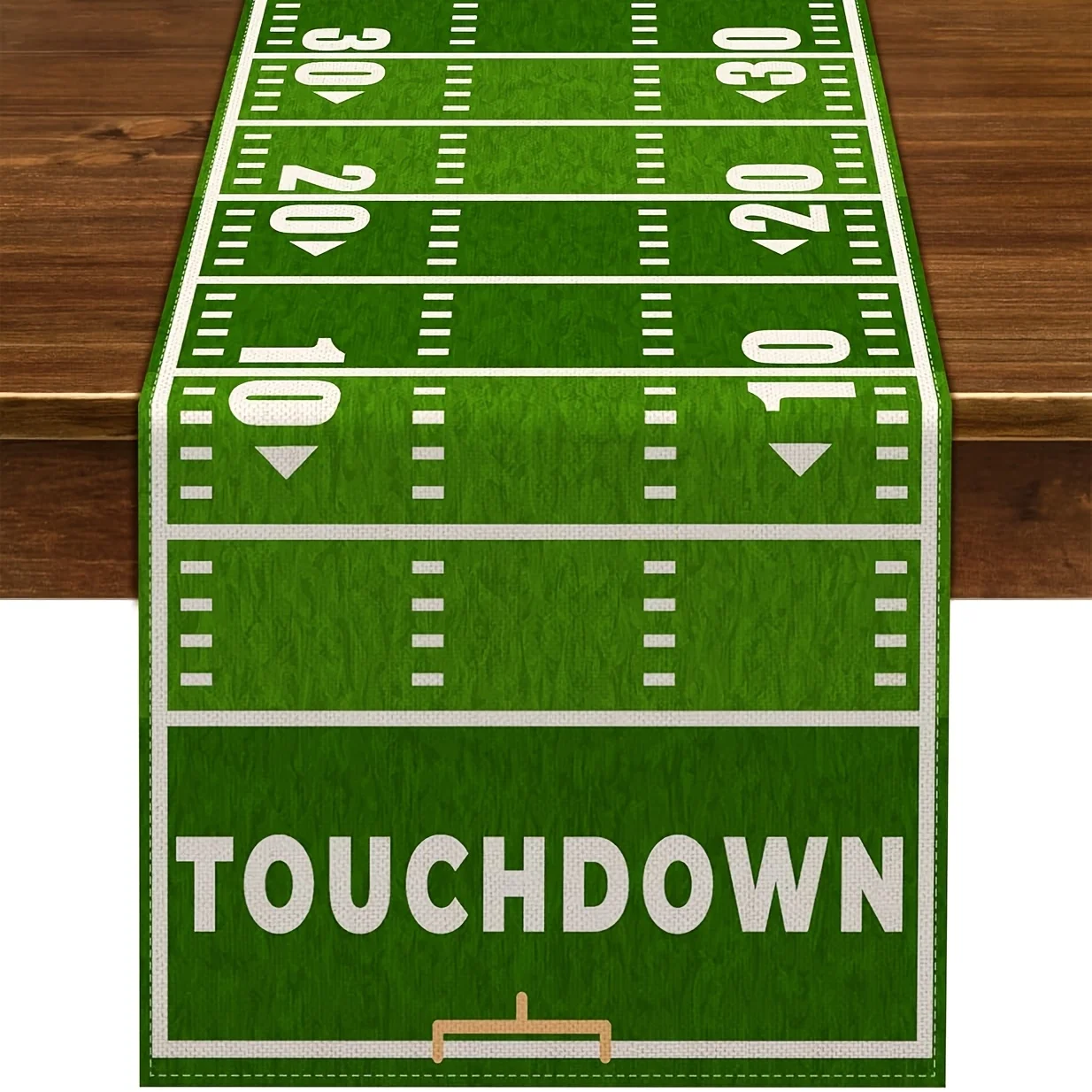 

1pc Football Field Table Runner | Linen Fabric | Green with White Stripes | Sports Theme Party/Home Dining Decor (Flat Print)