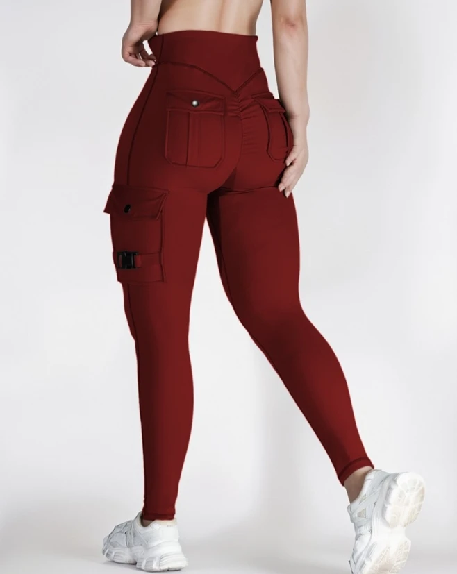 Hip feminino levantamento esporte leggings, calças de cintura alta, calça de ioga slim fit, moletom apertado, fivela bolso design