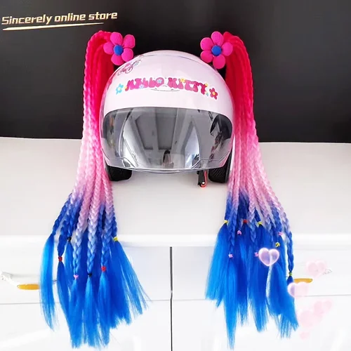 Trenzas para casco de motocicleta, pelucas para mujer, 164 colores, trenzas para Moto, ciclismo, esquí, decoración, cola de caballo doble trenzada, 2 uds.