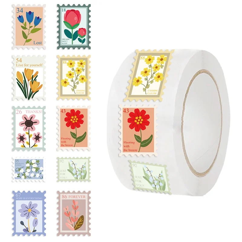 

500PCS Fresh Flower Stamp Thank You Sticker Aesthetic Labels Sealing Stationery DIY Decoration Scrapbooking Supplies for Kids