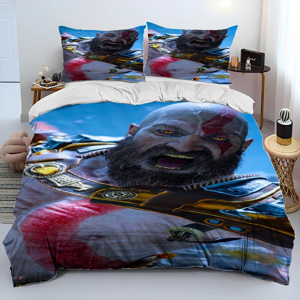 God of War Game Gamers Kratos Comforter Bedding Set,Duvet Cover Bed Set Quilt Cover Pillowcase,king Queen Size Bedding Set Gift