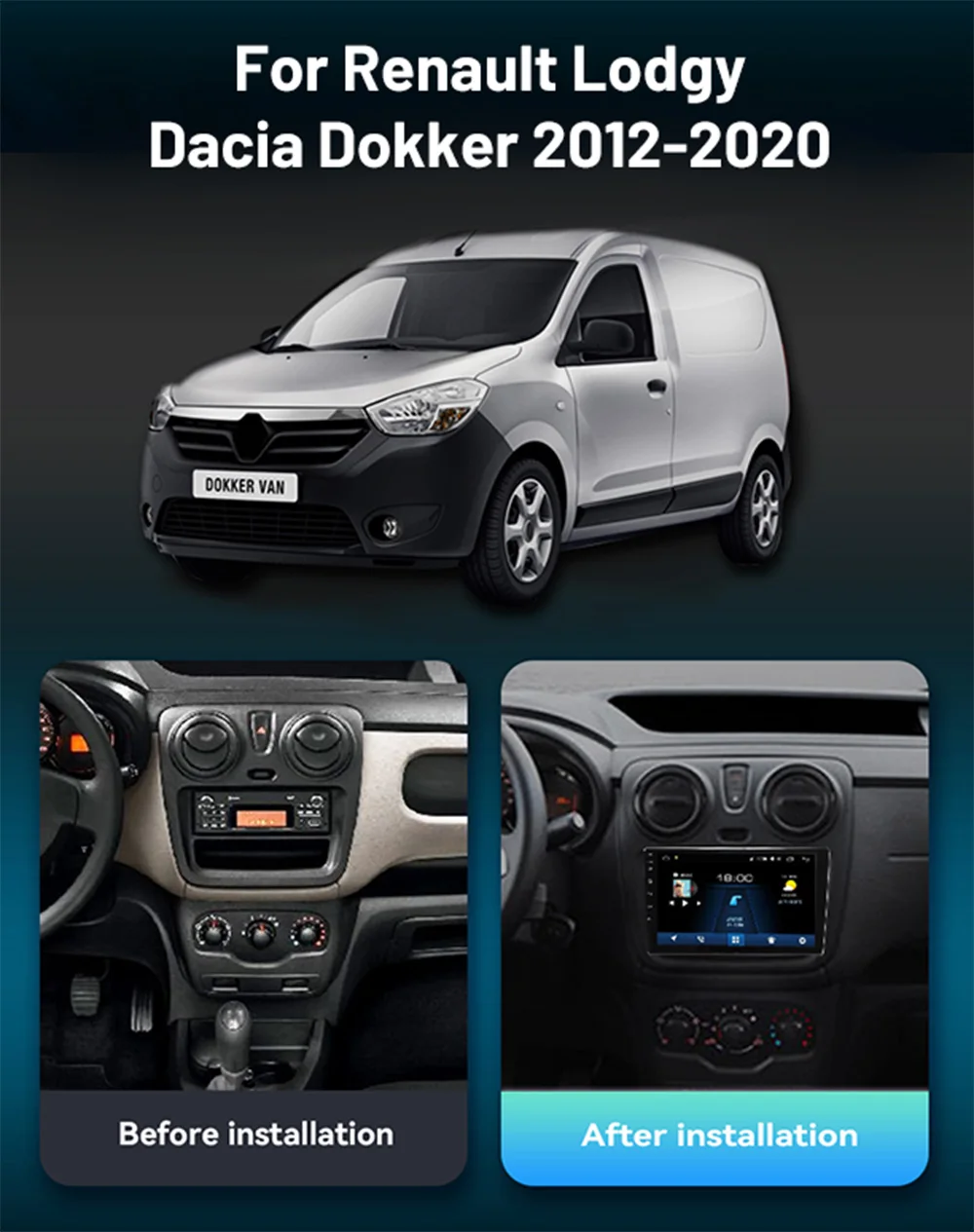 Renault Lodgy Dacia Dokker 2012-2020 용 자동차 라디오, 8 코어 와이파이 GPS, 자동차 비디오 멀티미디어, 자동차 카플레이, 안드로이드 오토