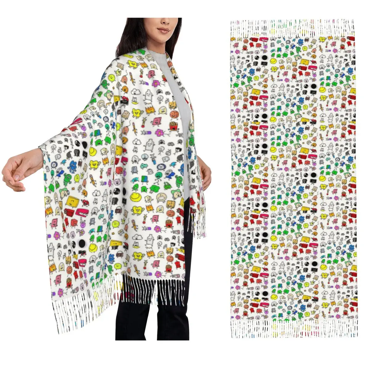 

BFDI все персонажи (прозрачный) шарф, шарфы с кисточками, женские мягкие теплые шали и накидки, большая осенне-зимняя шаль