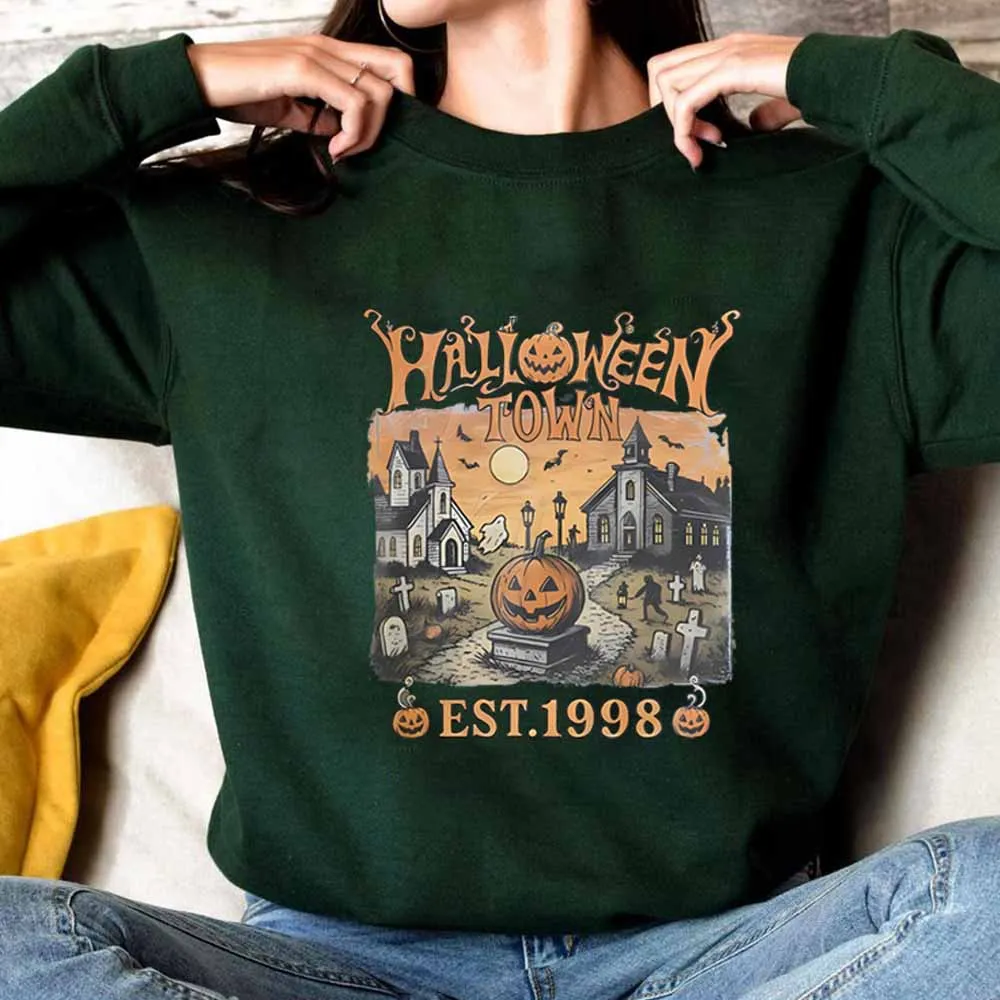 Retro Halloweentown Est 1998 Sweatshirt Halloween University Spooky Hoodie Vintage Halloween Pullover Herbst Lässige Sweatshirts