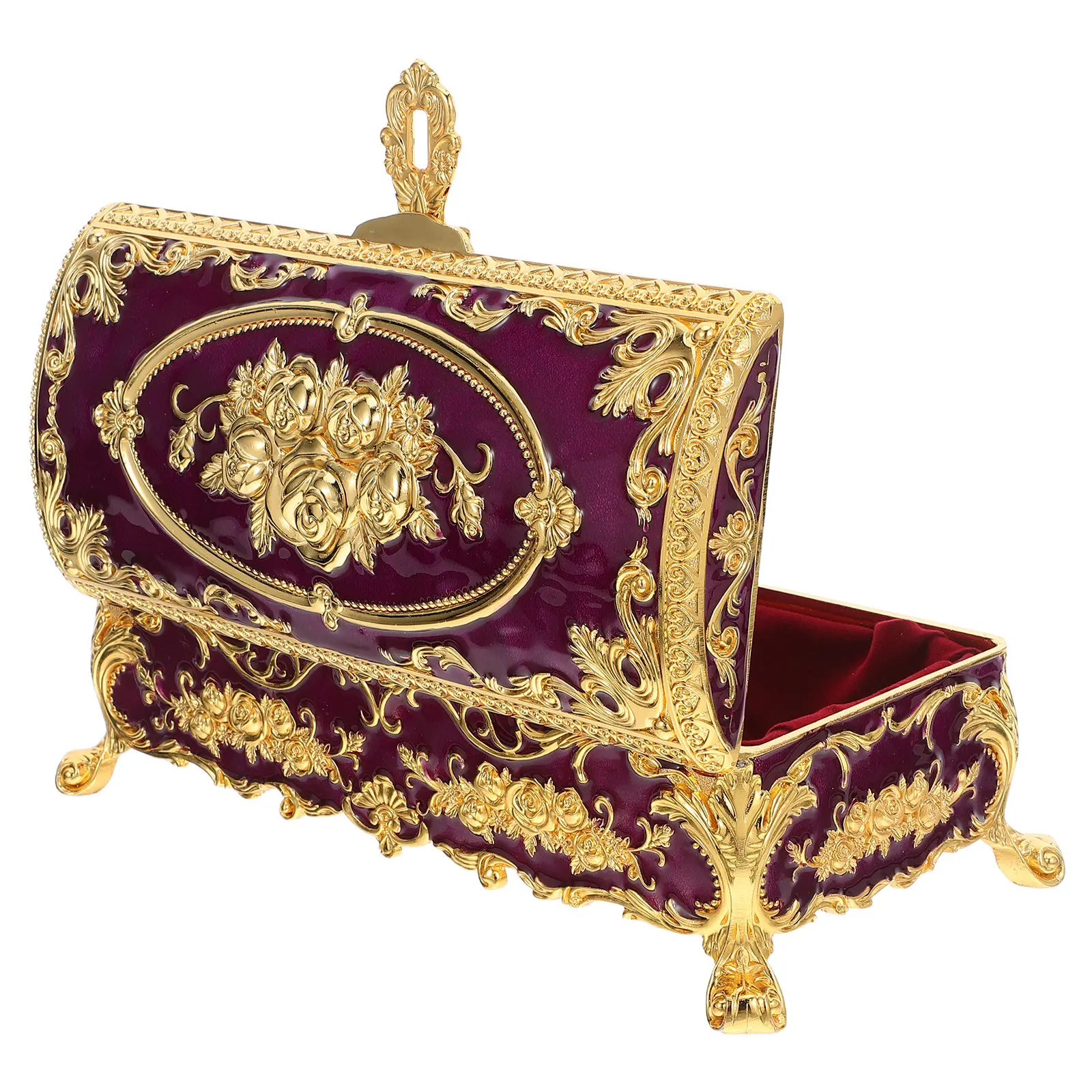 Vintage Metal Jewelry Box Elegant Retro Design Sturdy Alloy Jewelry Storage Box for Rings Necklaces Earrings Bracelets Women
