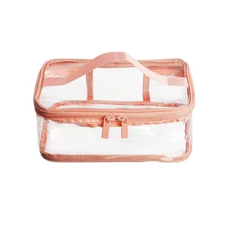 PVC Women Cosmetic Bag Portable Zipper Lifting Handle Girls Ladies Toiletries Makeup Travelling Pouch Organizer