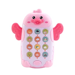 Teléfono Móvil de simulación bilingüe, máquina de Educación Temprana de dibujos animados, lindo conejo, pato, bebé, puede morder, música, teléfono, rompecabezas, Juguetes