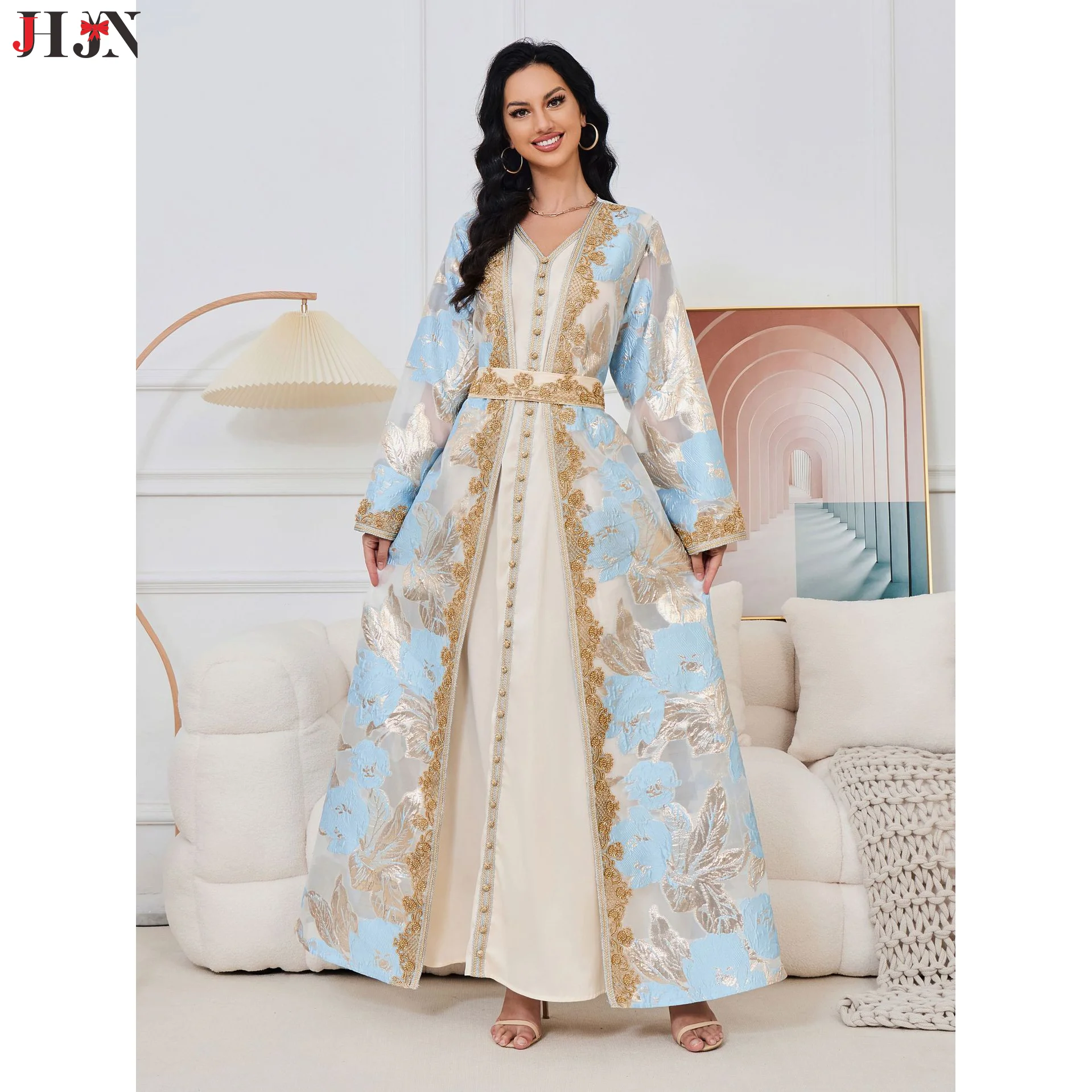 

Ближневосточная женская одежда, комплект из 2 предметов, мусульманский халат, женская длинная юбка, элегантное свадебное платье ручной работы из бисера для тяжелой промышленности