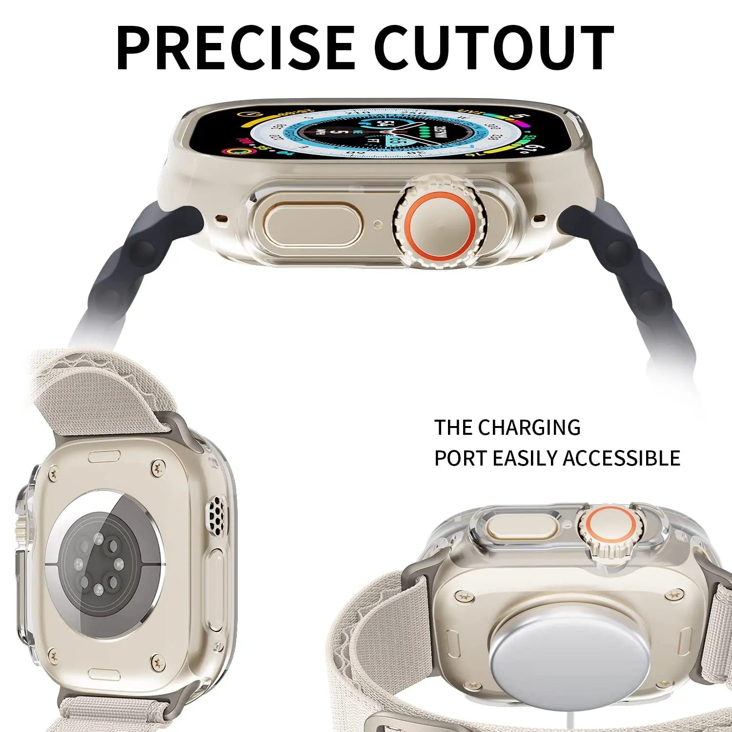 Kaca + casing untuk Apple Watch Ultra2 49mm tali jam tangan pintar PC Bumper + pelindung layar penutup antigores iwatch Seri Aksesori tali