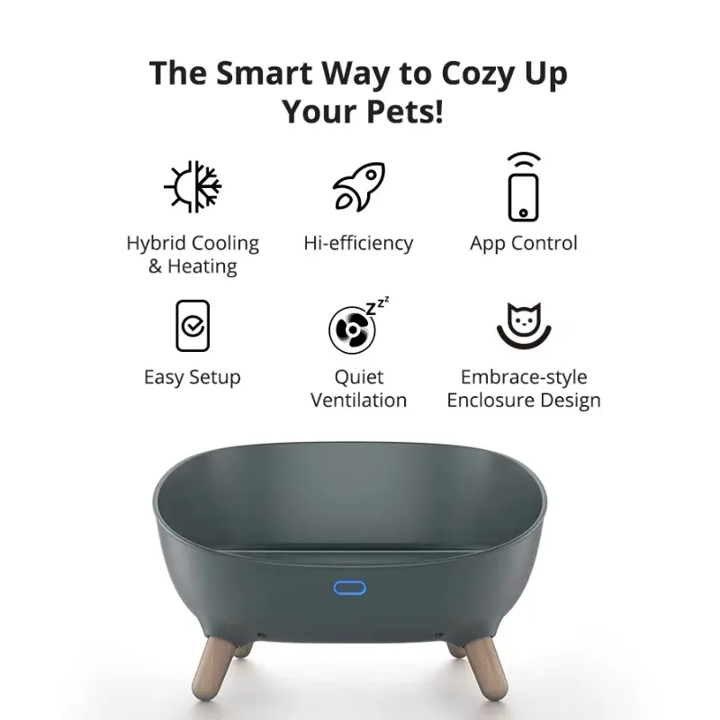 APP Controlled Electric Smart Pet Bed Silent Design with Self-Heating Cooling Features Plastic Bed Animal Pattern for Cats Dogs
