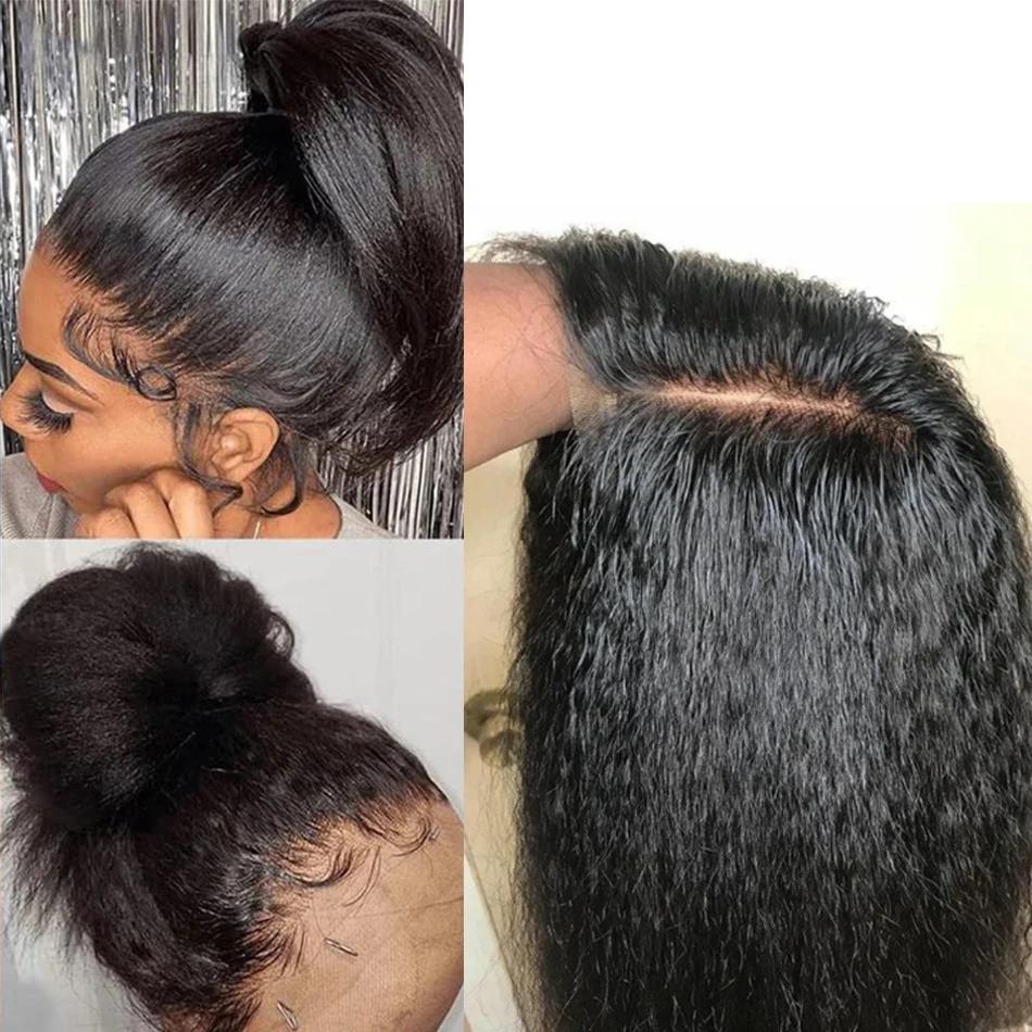 Glueless Kinky Straight Bob Wigs 100% Human Hair 13x4 Lace Front Wig For Women Natural Color 8-14Inch Yaki Straight Bob Ready Go