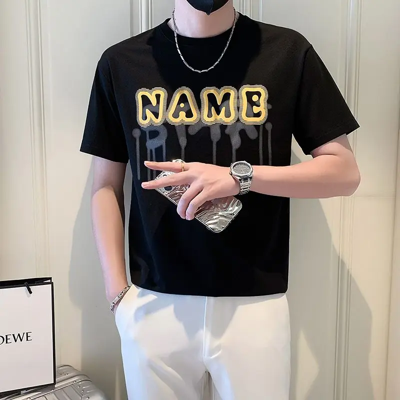 الصيف الرجال الجديدة قصيرة الأكمام تي شيرت العلامة التجارية العصرية Ins المألوف جولة الرقبة إلكتروني الطباعة تصميم نصف كم #3