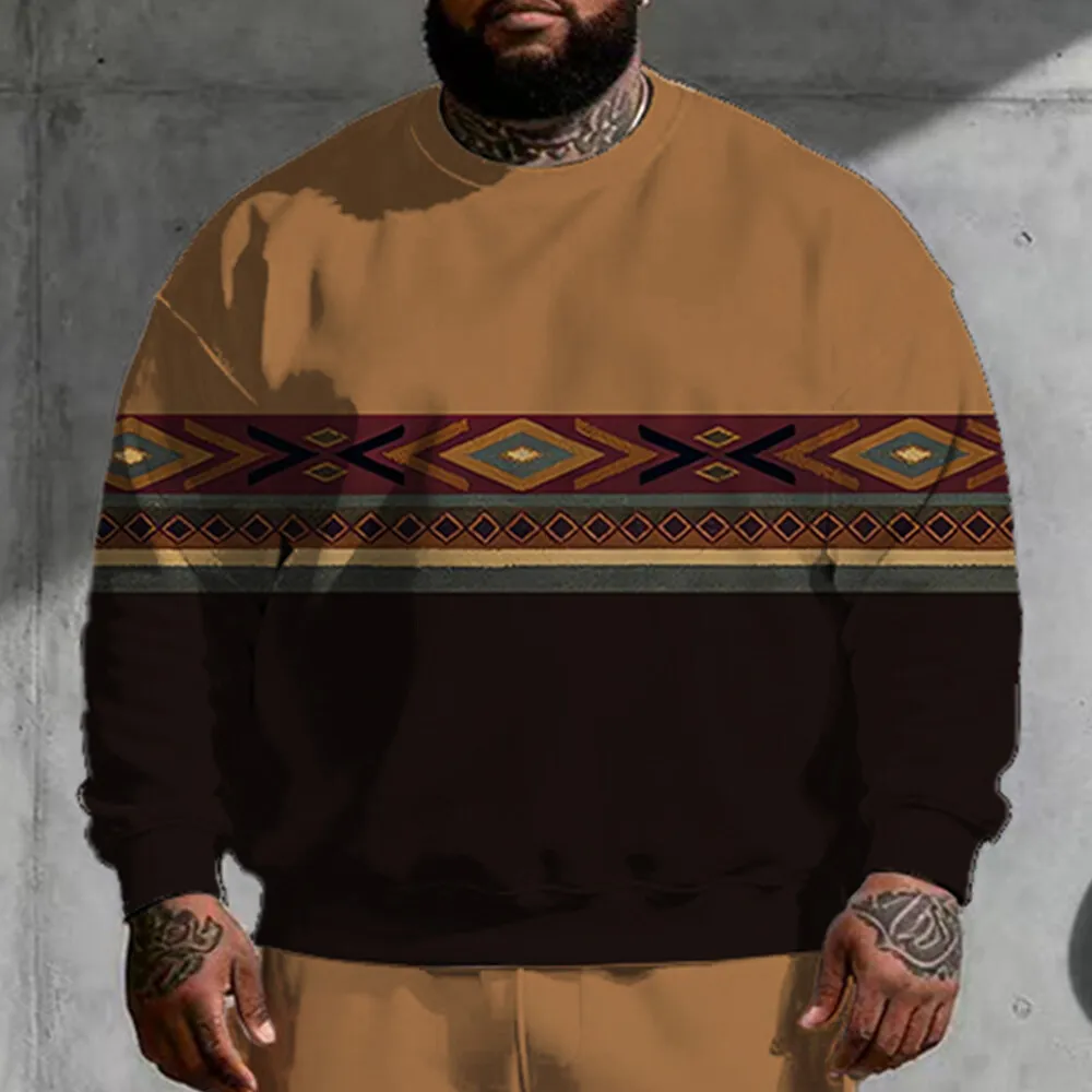 Ensemble sweat à capuche grande taille S-9xl avec ambiance ethnique – 2 pièces tendance, matériau respirant, motifs tribaux rétro