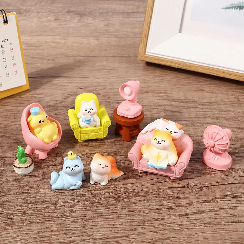 Cute Mini Cat Miniature Figurines Fairy Garden Kitten Ornament Kids Children Baby Cartoon Toy Gift Home Decoration Dollhouse Toy