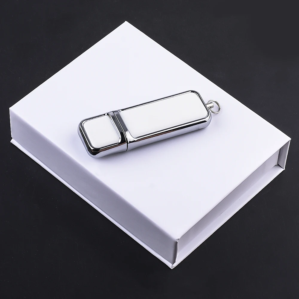 

Colour Print Gift Box USB Flash Drive 128GB Free Logo Leather Pen drives 64GB White Memory Stick 32GB 16G 8G U Disk Wedding Gift