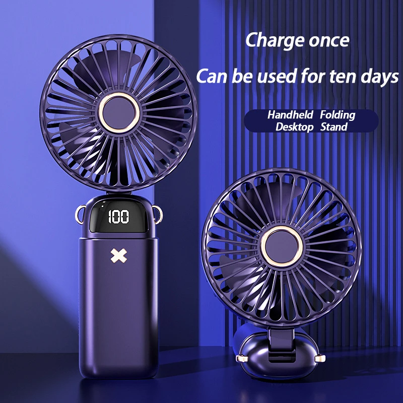 Xiaomi Handheld Mini Fan Foldable Portable Neck Hanging Fans 5 Speed USB Rechargeable Fan with Phone Stand and Display Screen