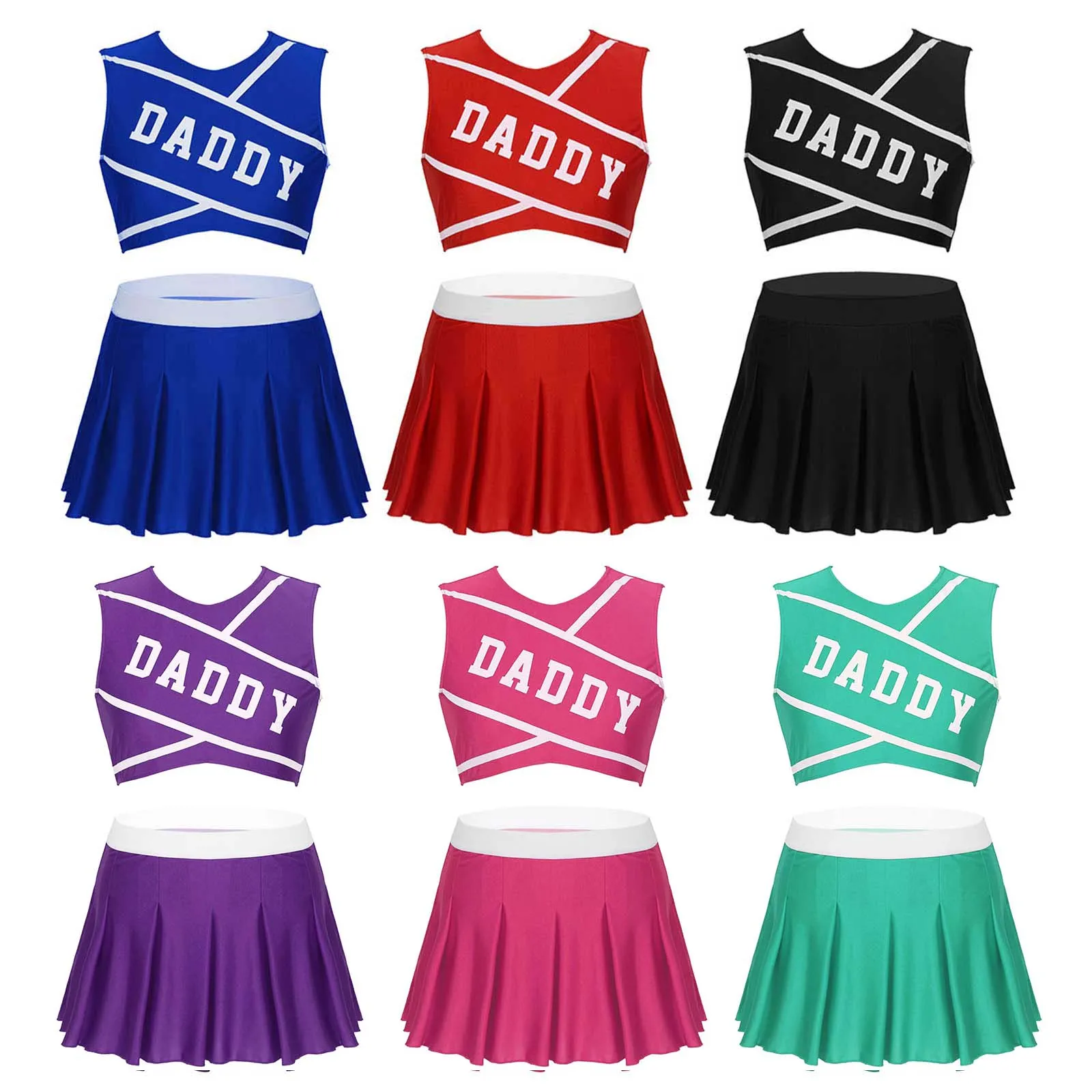 iiniim Womens Adult Schoolgirl Charming Cheerleader DADDY Lover for Halloween Cosplay Costume Crop Top with Mini Pleated Skirt