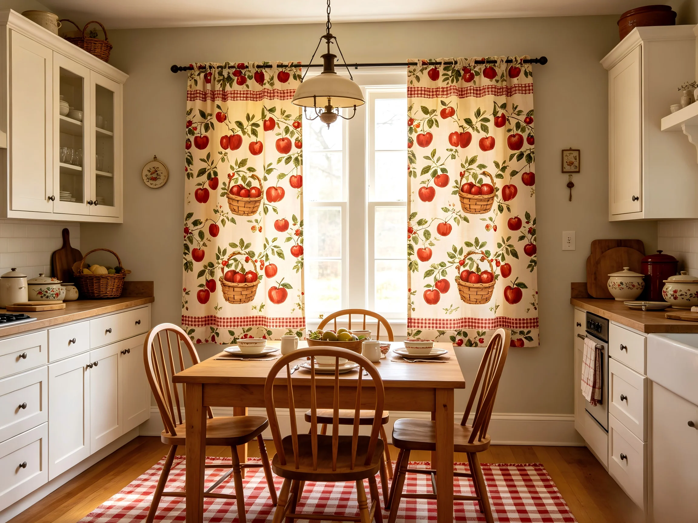 200103 Apple orchard printed cotton and linen short curtain