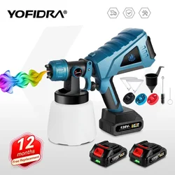 Yofidra 1000ML Electric Spray Gun High Power  Flow Control Airbrush Household Paint Sprayer 3 Nozzle For Makita 18V Battery