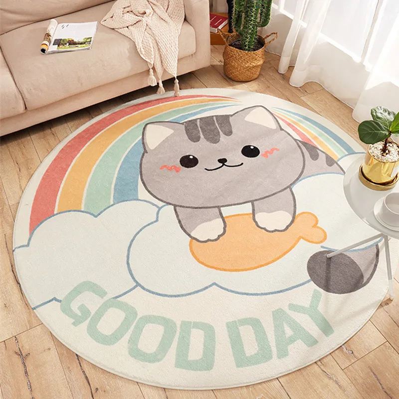 Cartoon Cute Animal Round Kids Carpets For Home Living Non-Slip Bedside Sofa Area Rugs Baby Kawaii Room Decor Crawling Floor Mat