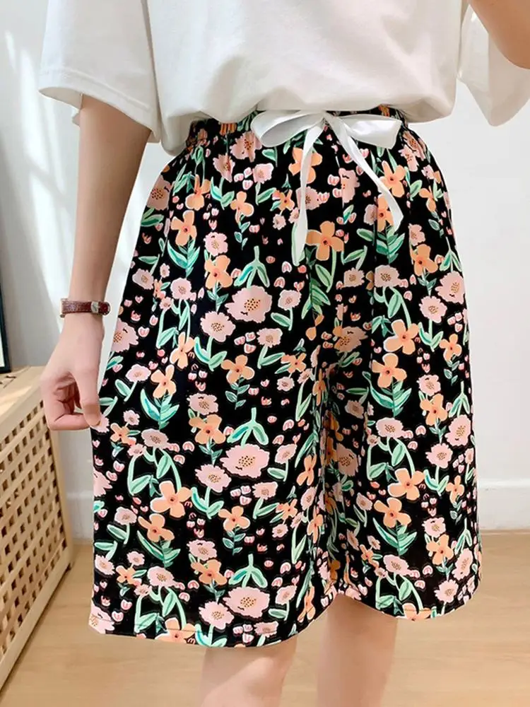 ZANZEA Summer Casual Printing Shorts Women Bandage Elastic Waist Short Pants Baggy Home Sleep Shorts Daily Loose Hot Wear Pants