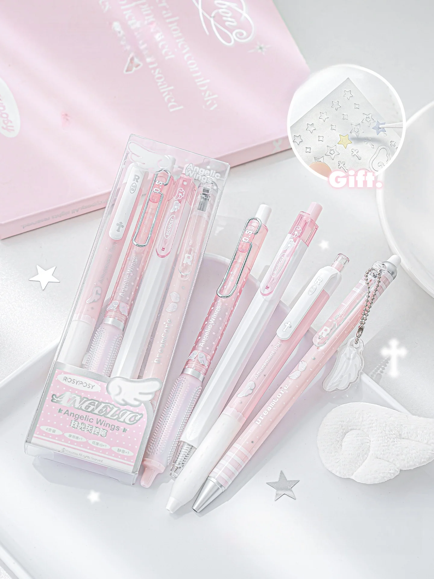 Angelic Series Pearl Angel Wings Gelstifte, süßer Engel, 4er-Pack, sanft schreibende 0,5-mm-Kugelschreiber, Tintenroller, schwarze Tinte, A3138 – Detail 2