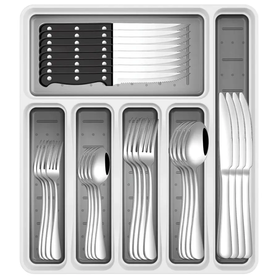 

Silverware Set with Organizer, Stainless Steel Flatware Utensils Set for 8, Forks and Spoons Silverware Set Cutlery Set with Ste