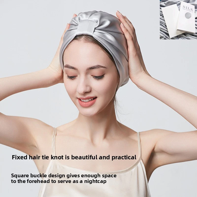 

Шелковая шапочка для душа 19 мм, двухслойная, утолщенная, из 100% тутового шелка – эластичная ночной колпак для женщин, дышащая повязка для защиты волос