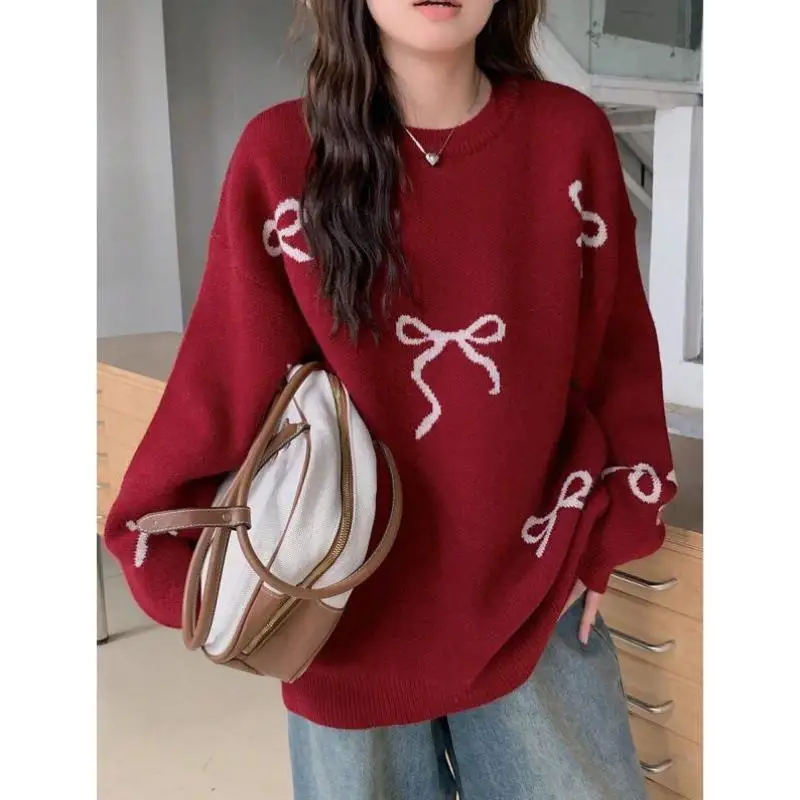 

Loose Knitted Long Sve round Ne Sweater with Knot for Women Ciwalk Coolmax Fiber Non-deformable Inner Wear