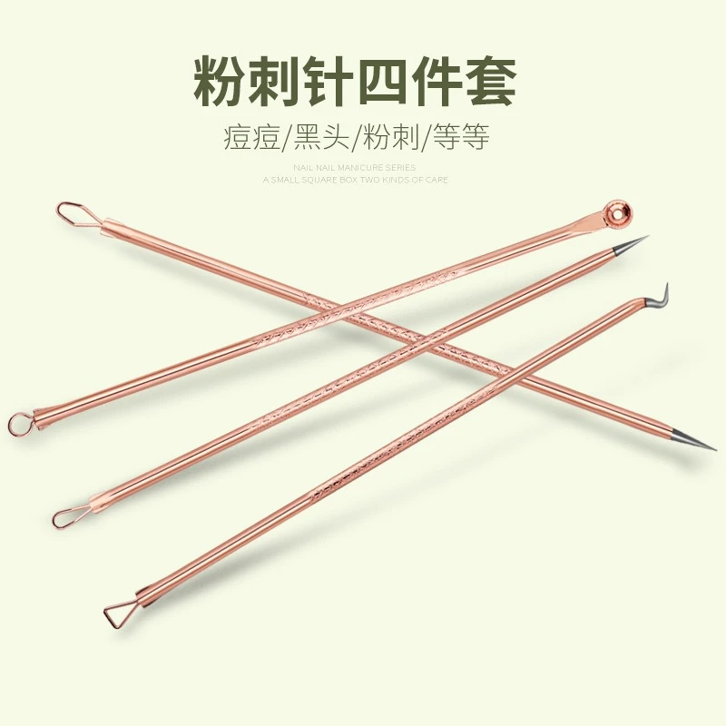 블랙헤드 제거 바늘 4개, 블랙헤드 클리너, 스테인리스 얼굴 바늘, 여드름 압출 도구, 얼굴 관리용 스푼