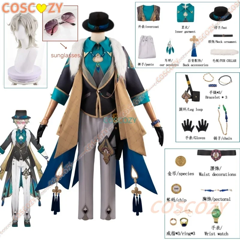 

Honkai Star Rail Aventurine Cosplay Costume Wig Game Uniform Sunglasses Topaz Colleagues Interastral Peace Corporation Costume