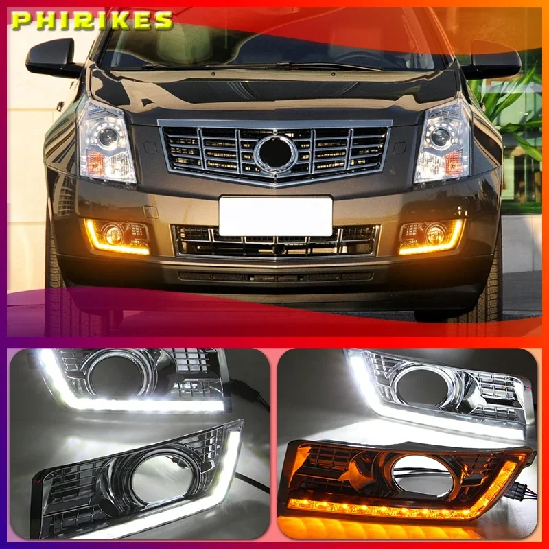 

LED Daytime Running Light for Cadillac SRX 2 2012-2014 LED DRL with Yellow Turning Lights Chrome Fog Lamp Cover