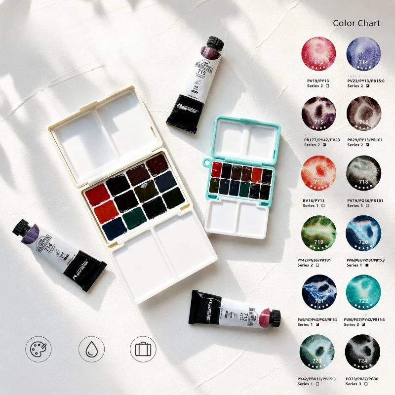 Pigments d'aquarelle DIY à effet de sédimentation multicouche, 12 couleurs, emballés pour peintures à l'eau peintes à la main, outils de peinture artistique