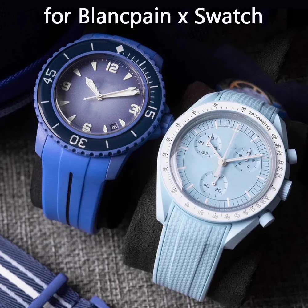 Rubber Strap for Blancpain x Swatch Fifty Fathoms 22mm Curved Men Women Sport Waterproof TPU Replace Watch Band Bracelet