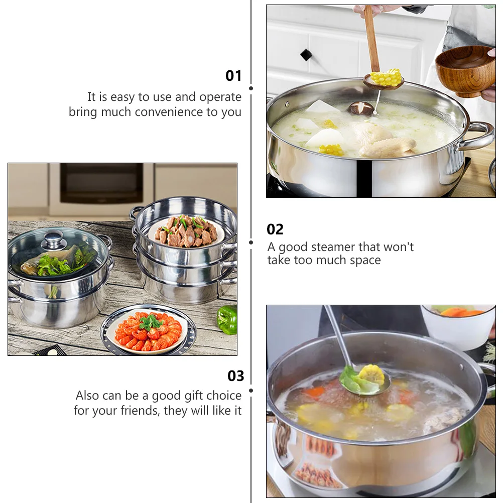 

Stainless Steel Steam Hot Pot Steamer Cooker Food Soup Cooking Kitchen Accessories for Home
