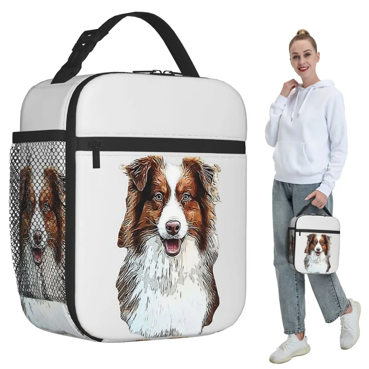 Australian Shepherd Red Tricolor Lovers Insulated Lunch Bag for Kids School Cooler Thermal Food Box Tote Lunch Boxes Container