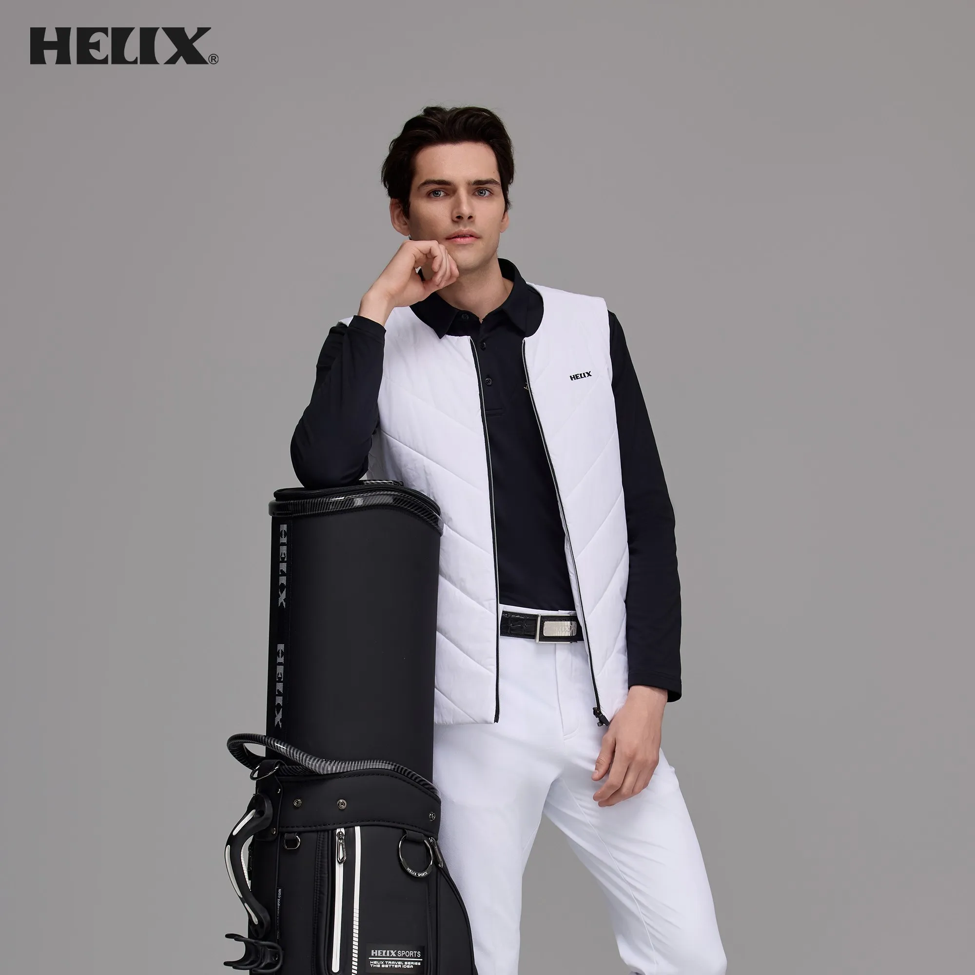HELIX Golf Clothing Men's Autumn and Winter Cotton Vest Warm Sun Protection Water-Repellent Solid Color Vest