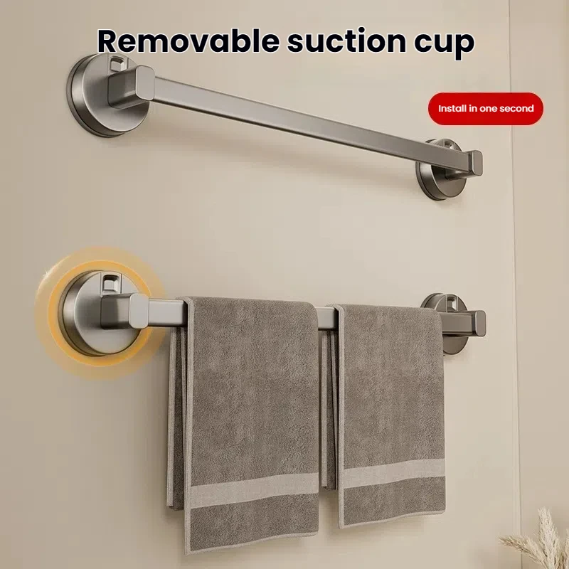 

Bathroom Suction Cup Towel Rack Non-perforated Storage Rack Wall-mounted Single-rod Bath Towel Storage Rack