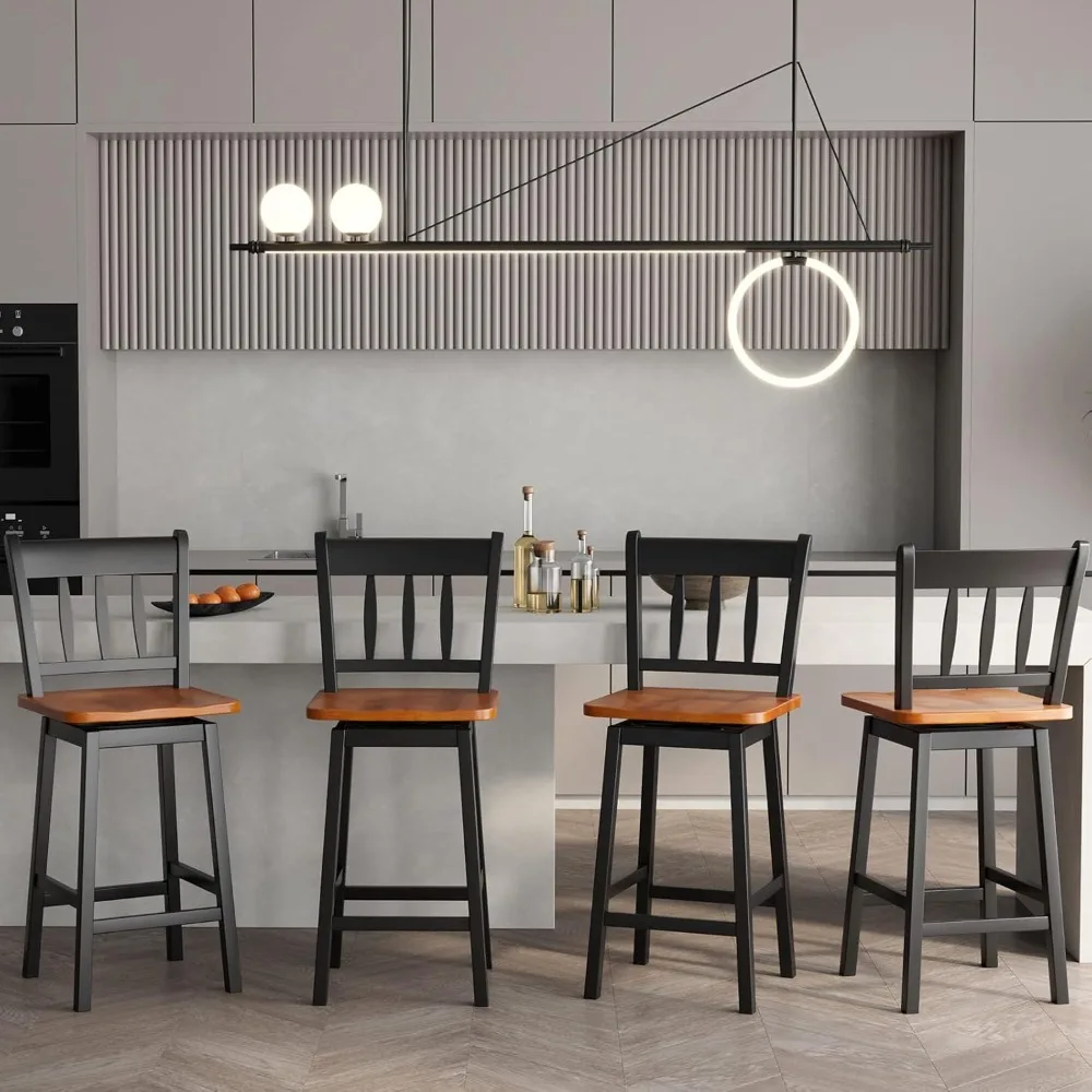 

Bar Stools Set of 4, 24.5 Inch Solid Rubber Wood Bar Chairs with 360 ° Swiveling, Footrest, Swivel Counter Height Barstools