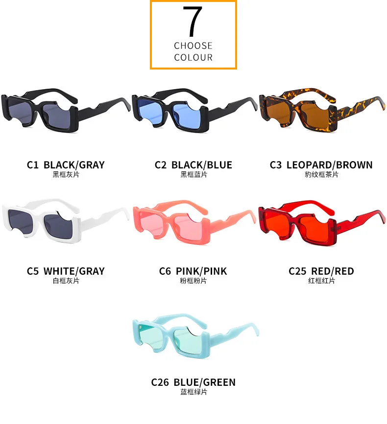 Hip Hop Quadratische Sonnenbrille Frauen Männer Off Notch Loch Design Weiße Sonnenbrille Blau Damen Vintage Brillen UV Schutz – Detail 3