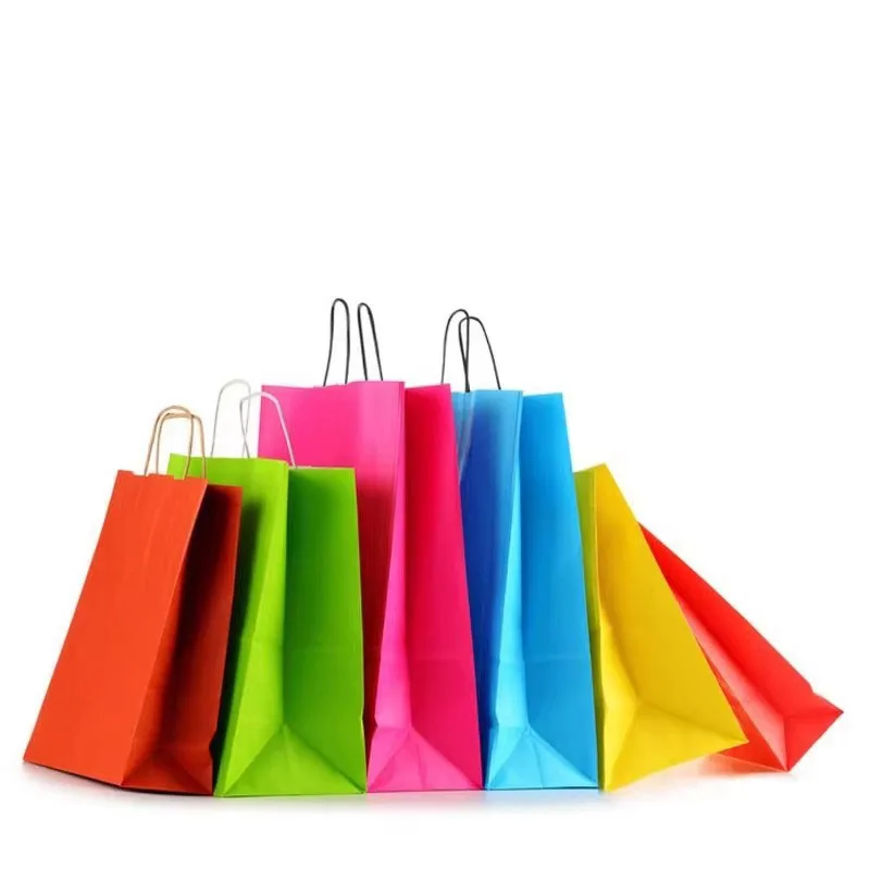 50pcs/lot Colorful Square Bottom Kraft Paper Bags Food Clothing Gift Takeaway Packaging Bag Custom Print Logo
