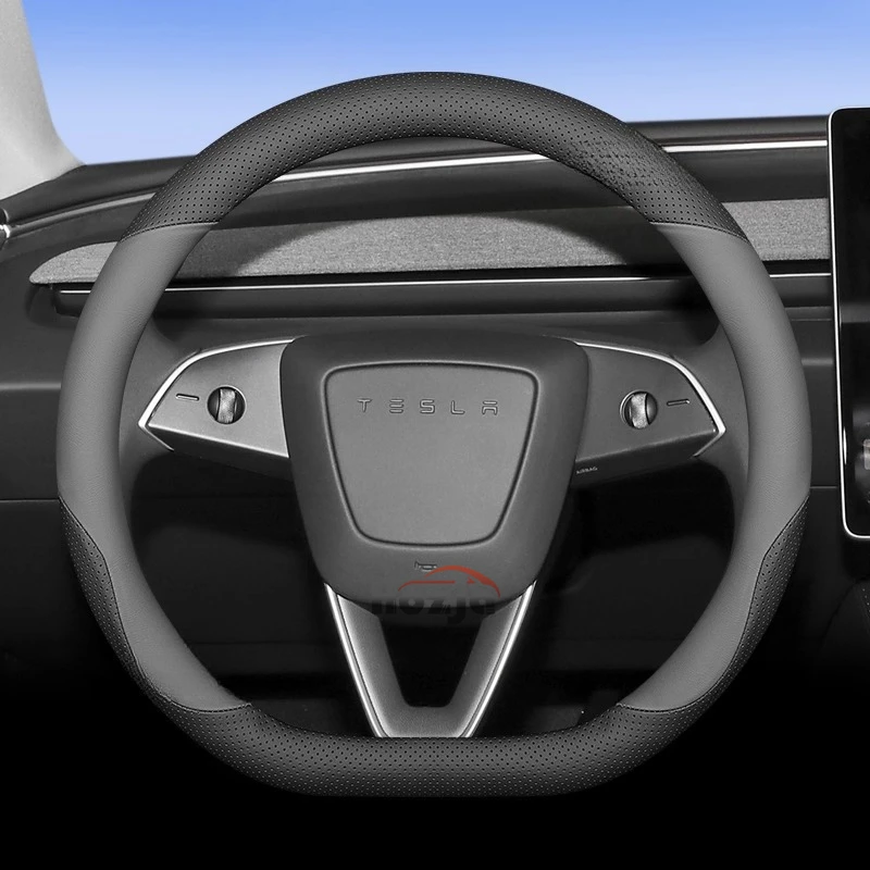 

36cm 38cm Leather Car Steering Wheel Cover for Tesla Model S X 3 Q Y Steering Covers Interior Accessories