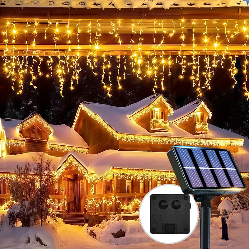 

Солнечная уличная гирлянда 96/162 LED, солнечные светильники-сосульки, рождественские огни для сада, двора, Хэллоуина, Рождества, Дня благодарения