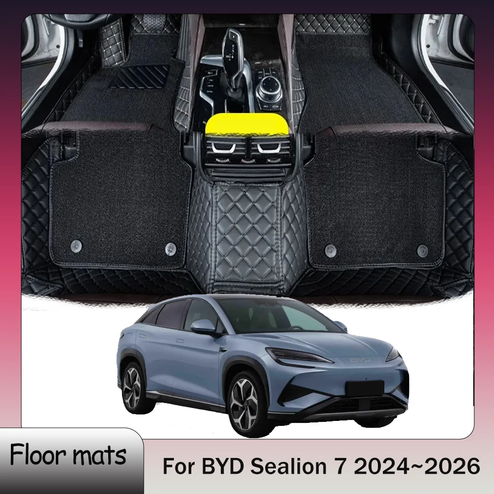 

Для BYD Sealion 7 2024 ~ 2026 2025 кожаные автомобильные коврики с левым рулем водонепроницаемые устойчивые к царапинам ковры аксессуары для защиты салона