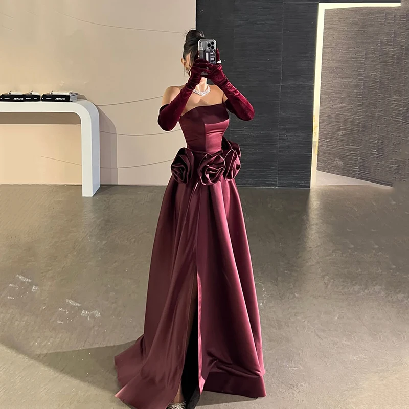 

Thinyfull 2026 A-Line Prom Evening Dresses Saudi Arabia Strapless Flower Party Dress Women Night Cocktail Prom Gown Customized