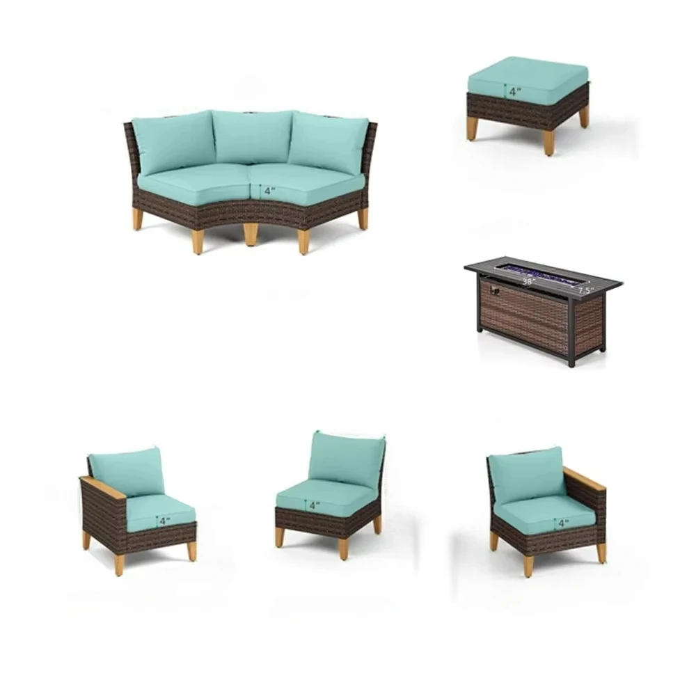 Set furnitur teras anyam ukuran besar, semua cuaca rotan luar ruangan setengah bulan melengkung Sofa Modular Set untuk taman, halaman belakang