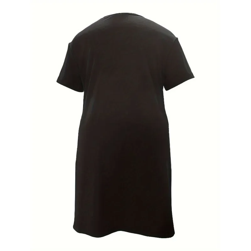 Plus Size 1XL-5XL Women's Fashion Solid Color Round Neck Split Top Ladies Casual Tight Shorts Two Piece Set